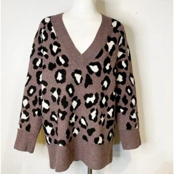 A New Day Sweater Plus Size 3X Purple Leopard Print V-Neck Knit Top Long Sleeves - Picture 6 of 10